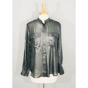 Banana Republic Metallic Foil Utility Button-down Blouse, S